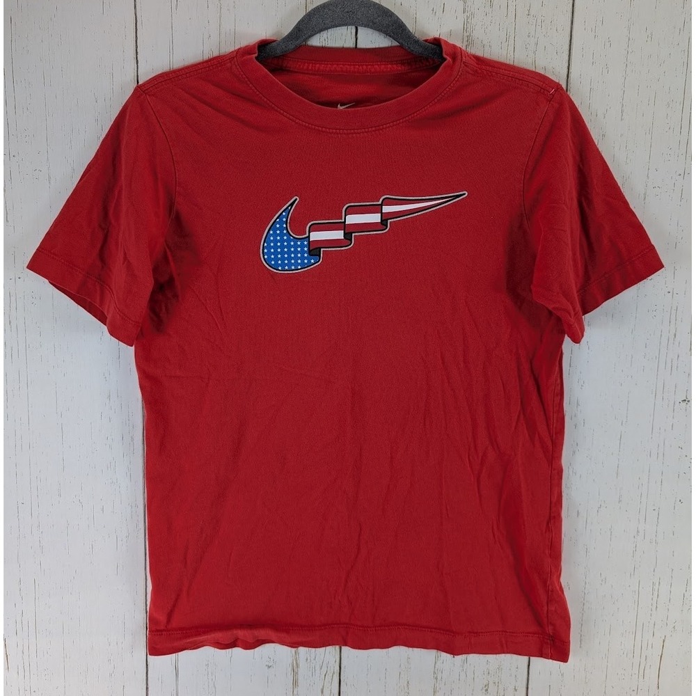 Nike Size XL Womens Red‎ American Flag Logo Short Sleeve Cotton Top